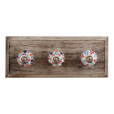 Red Blue Clover Ceramic Wooden Hooks